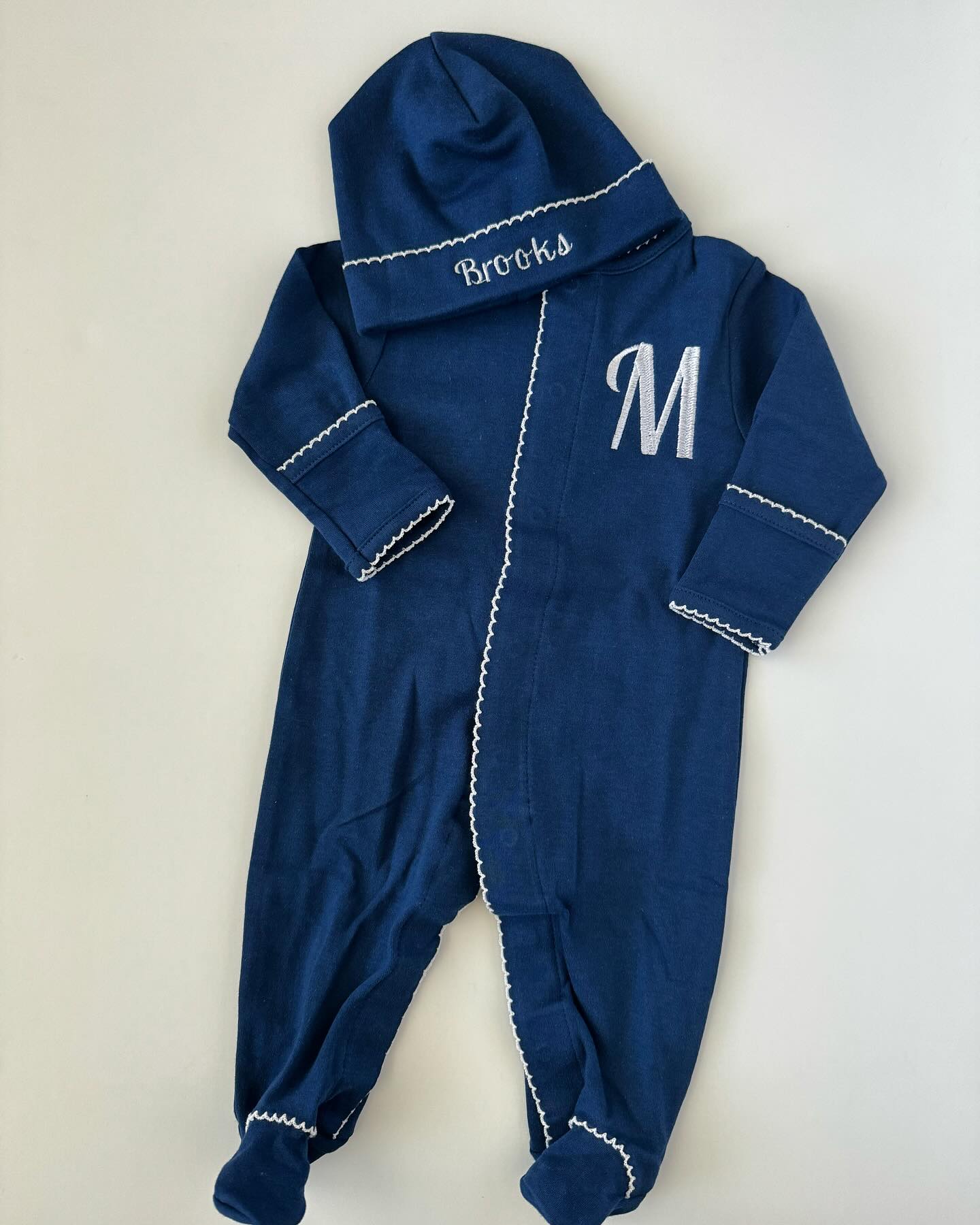 Velour Trim Blue/ Navy Footie & Bonnet Velour Trim Blue/ Navy Footie & Bonnet