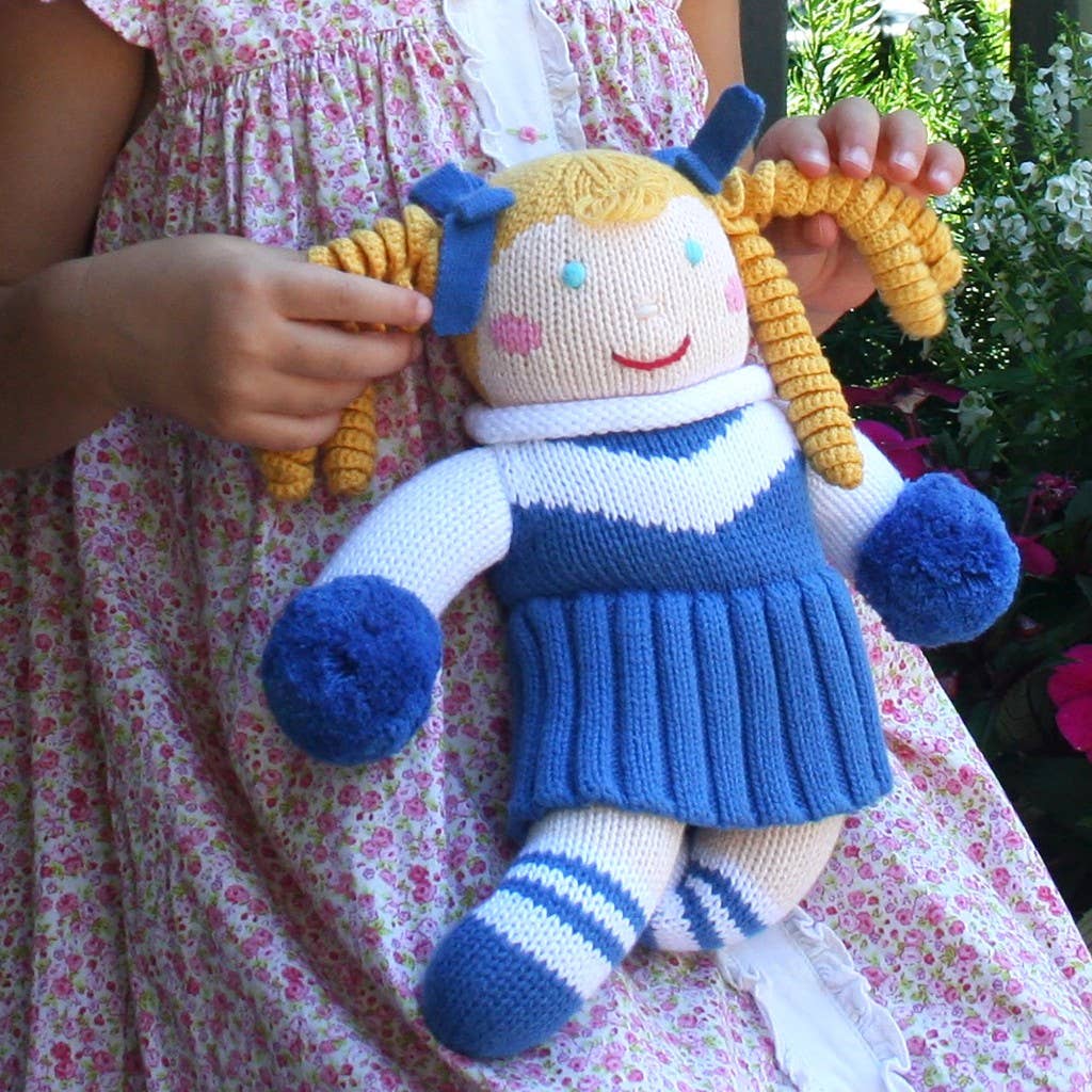 Cheerleader Knit Dolls: Light Blue/White / 7" Rattle