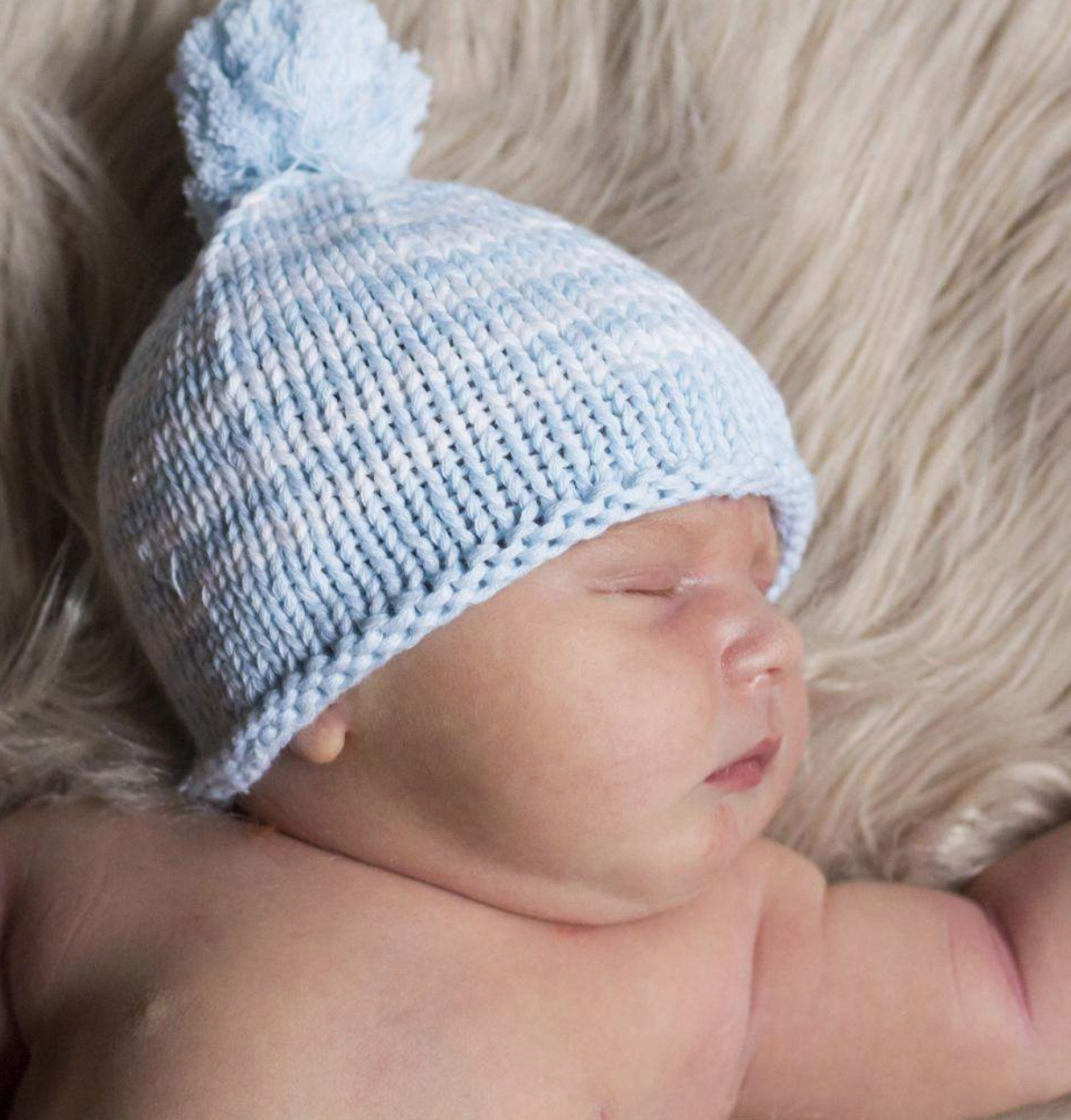Newborn Baby Blue Pom Pom Beanie Hat