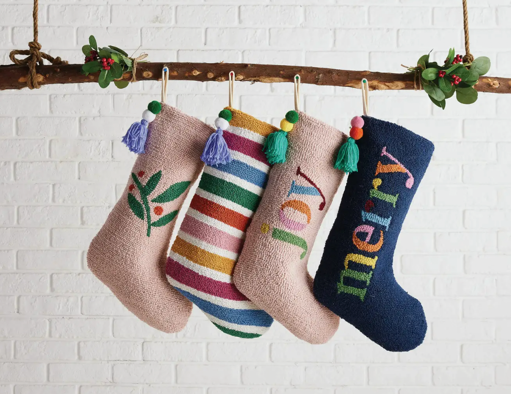 Pink Berries Stocking with Pom Pom Tassel