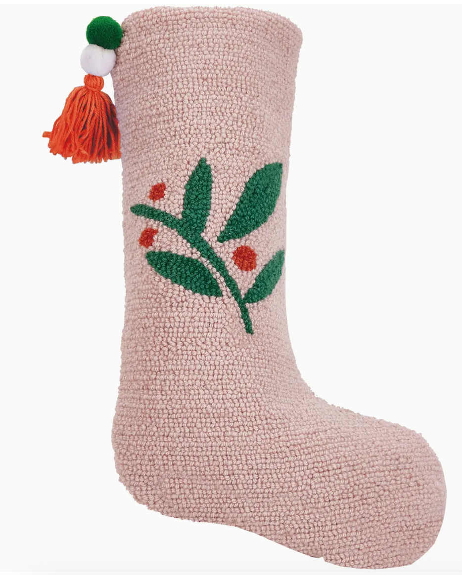 Pink Berries Stocking with Pom Pom Tassel