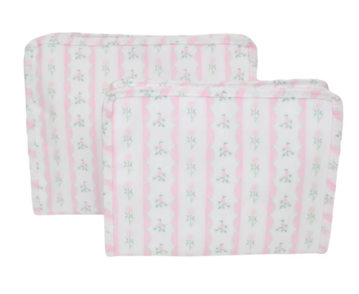 Medium Roadie Zip Pouch - RIBBON FLORAL PINK by TRVL Designs