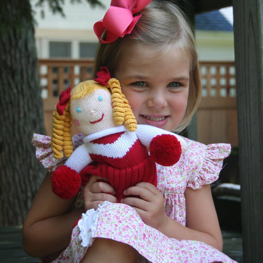 Cheerleader Knit Dolls: Light Blue/White / 7" Rattle