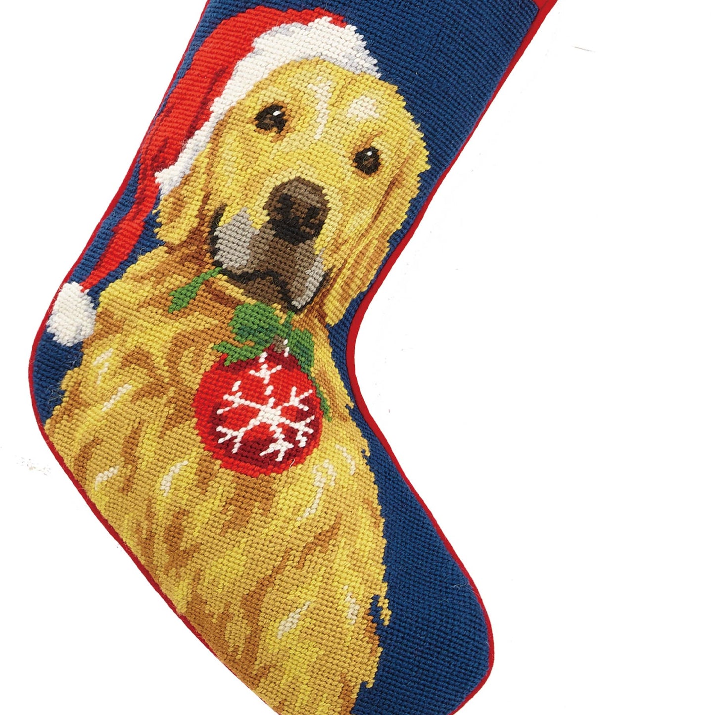 Golden Retriever Dog With Ornament Needlepoint Stocking