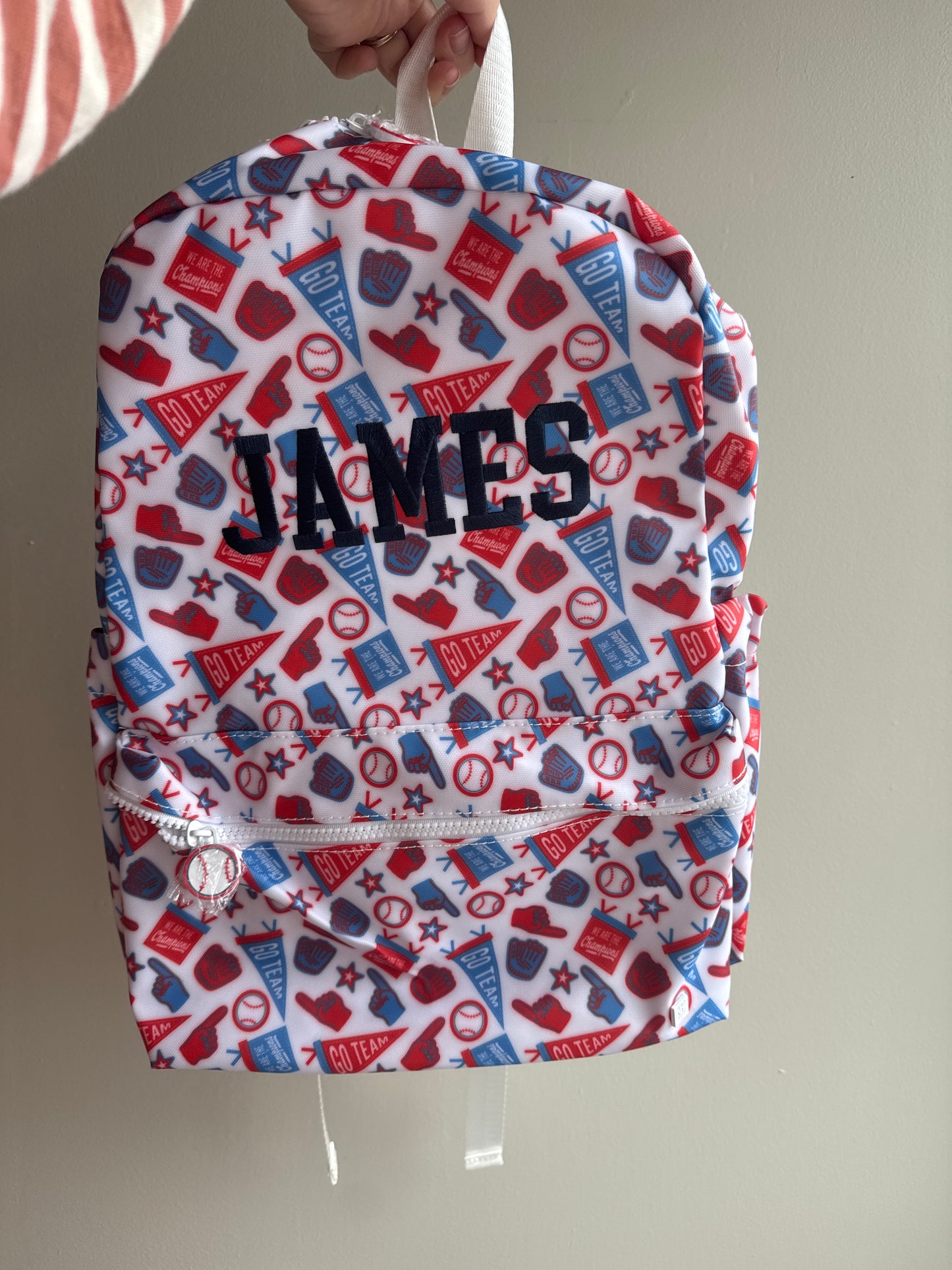 Backpacker - play ball by TRVL designs IMPERFECT - JAMES embroidery - crooked