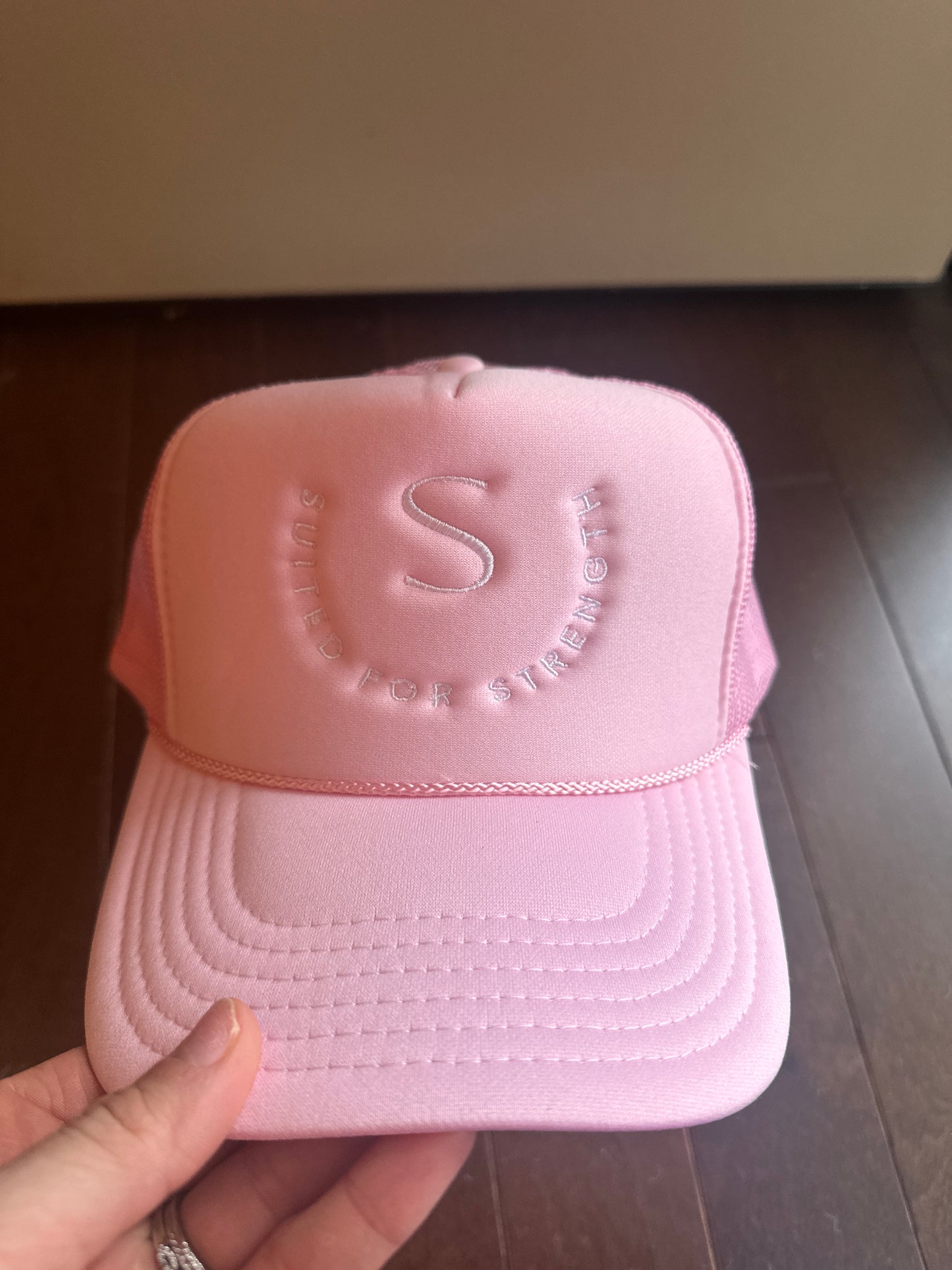 Suited for Strength Pink Foam Trucker Hat