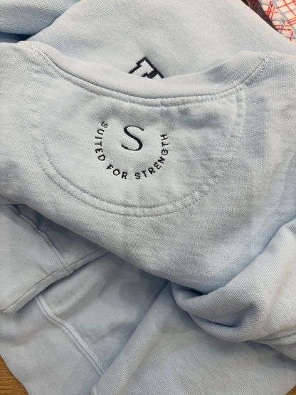 Suited for Strength Crewneck - light blue (two week turnaround time to ship!)