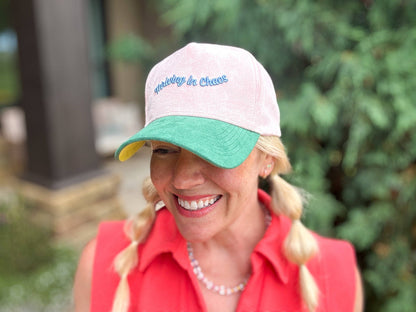 Embroidered Baseball Cap - "Thriving in Chaos" - Pink Suede