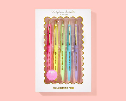 Pen Set - Motivational - "Best Teacher Ever" - 5 Piece Set
