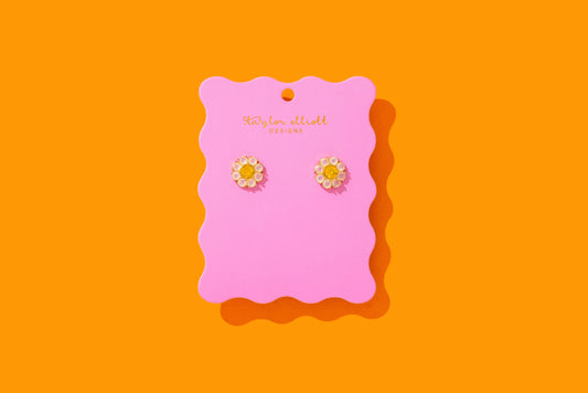 Stud Earrings - Flowers w/ Yellow Gems - Caroline
