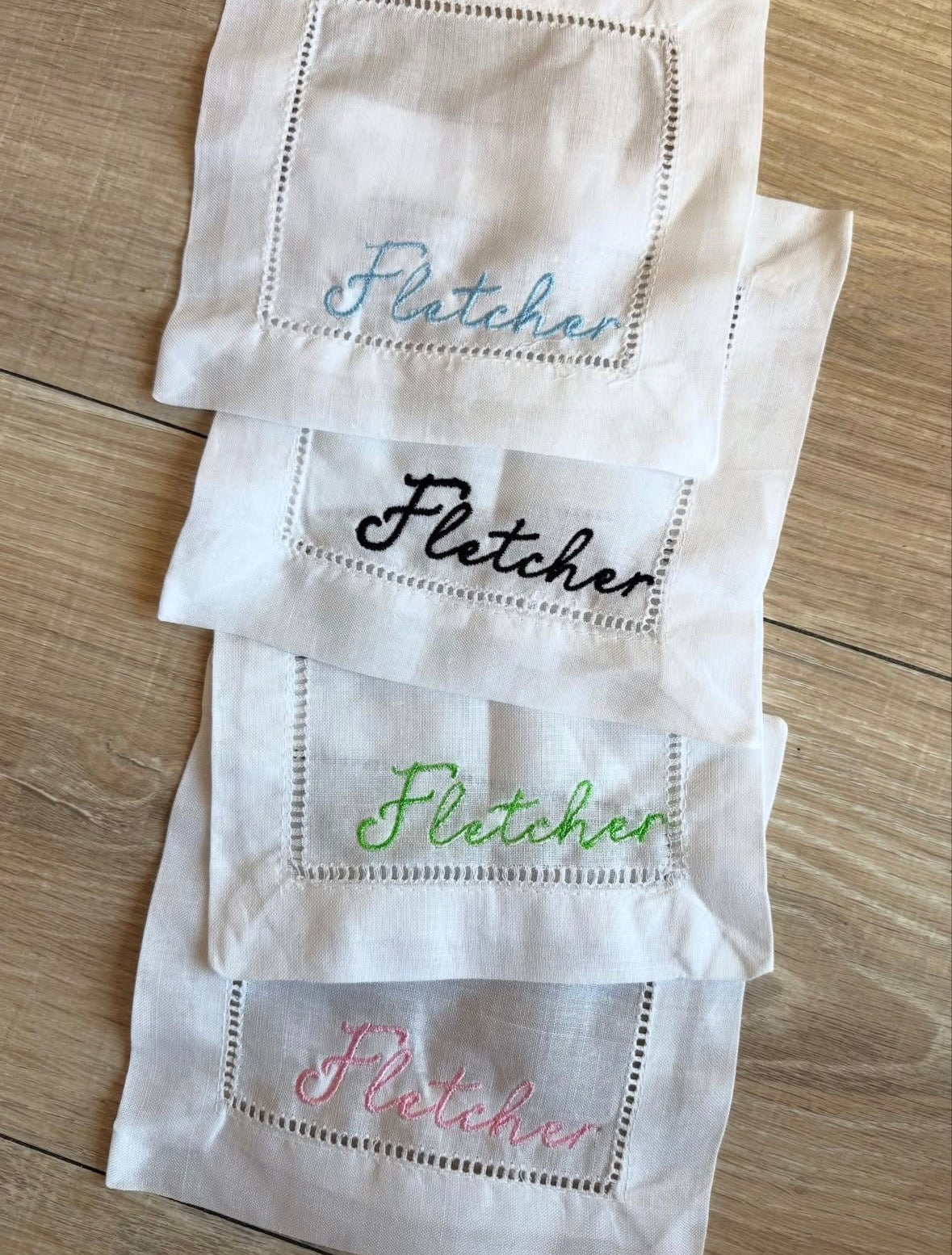 Set of 4 Linen Hemstitch Cocktail Napkins