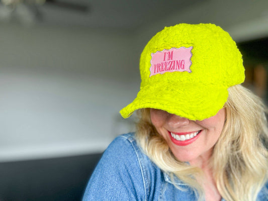 Embroidered Baseball Cap - "I'm Freezing" - Green Sherpa