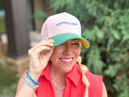 Embroidered Baseball Cap - "Thriving in Chaos" - Pink Suede