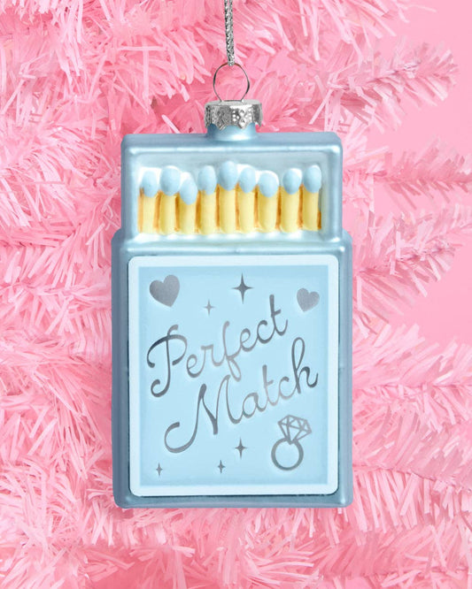 Perfect Match Ornament - blue matchbox ornament, christmas, engagement