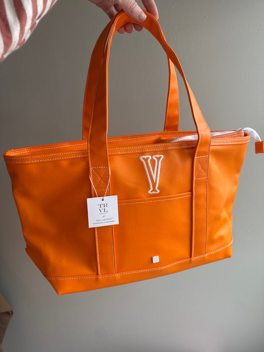 Medium Tote - Coated Canvas Orange - embroidery added “V”