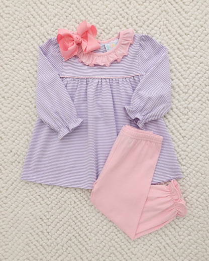 Audrey Bloomer Pants Set- Lavender Stripe/Light Pink (Fall Preorder ETA September)