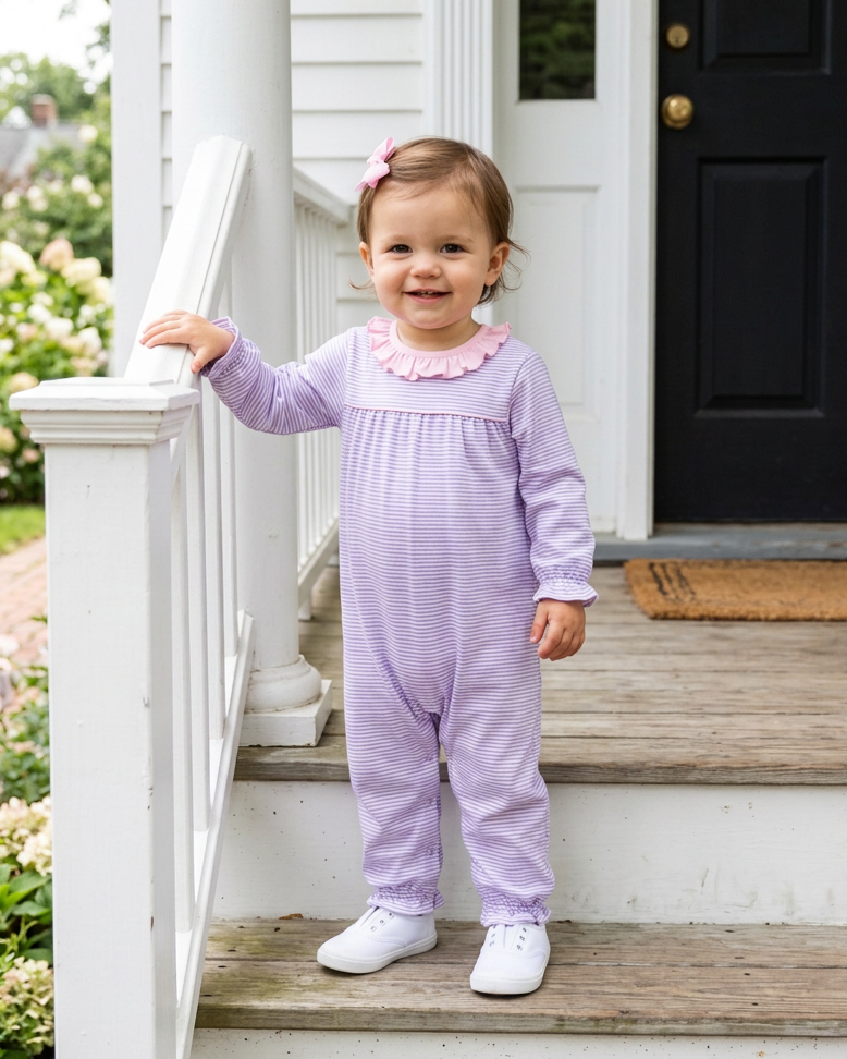 Audrey Romper- Lavender Stripe/Light Pink (Fall Preorder ETA September)
