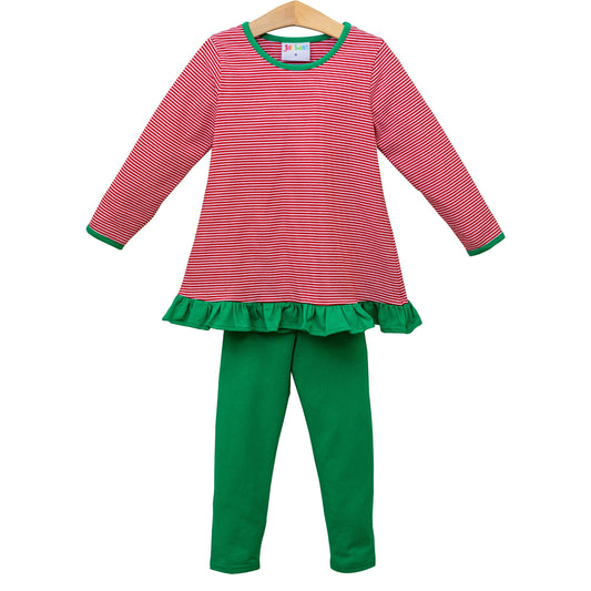 Ava Pants Set (Red Stripe & Green)