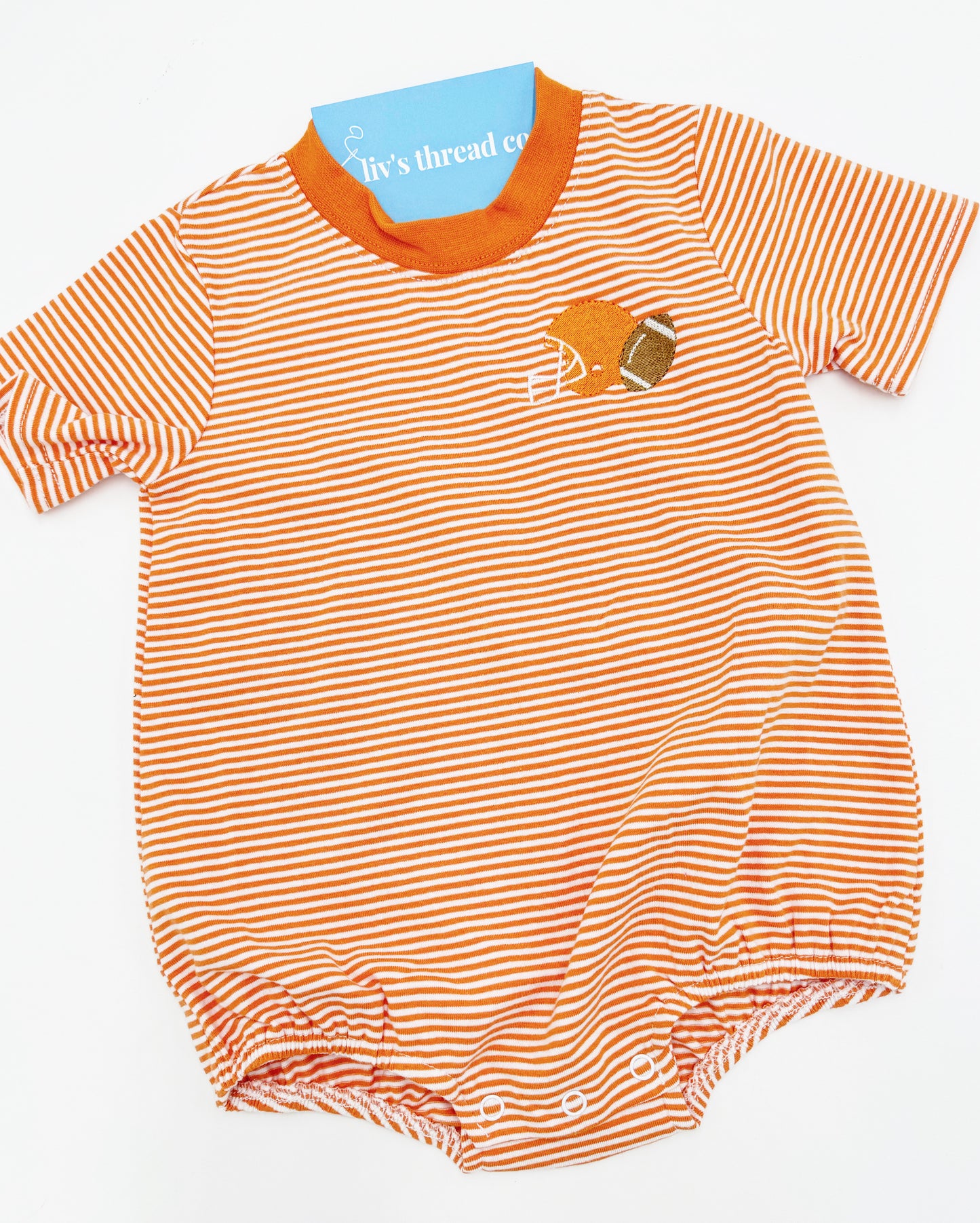 Orange Striped Bubble w/Football & Helmet Embroidered Design