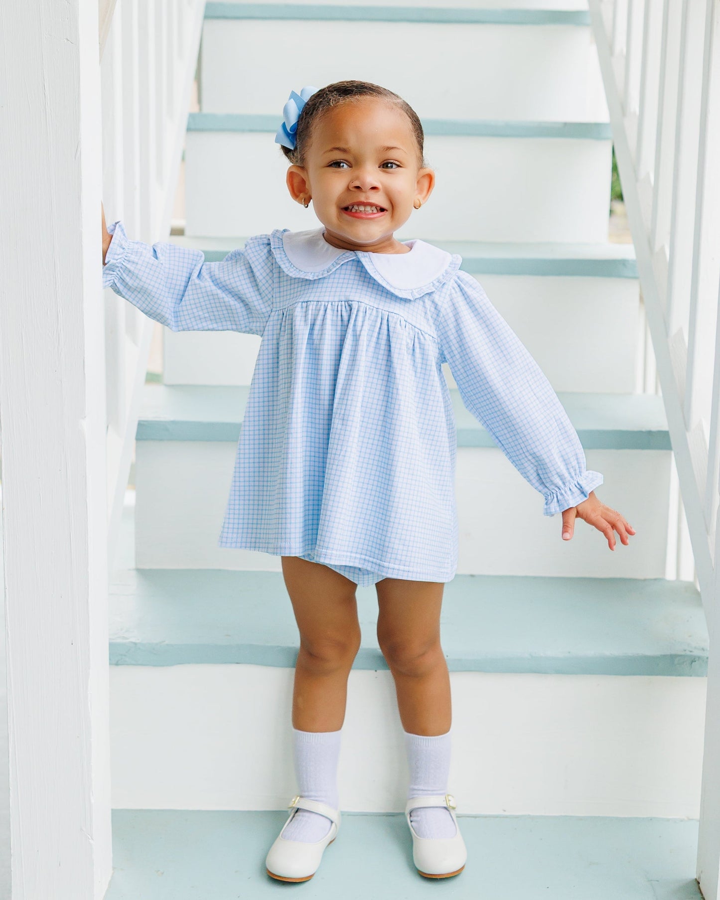Catherine Diaper Set- Light Blue Windowpane (Fall Preorder ETA September)