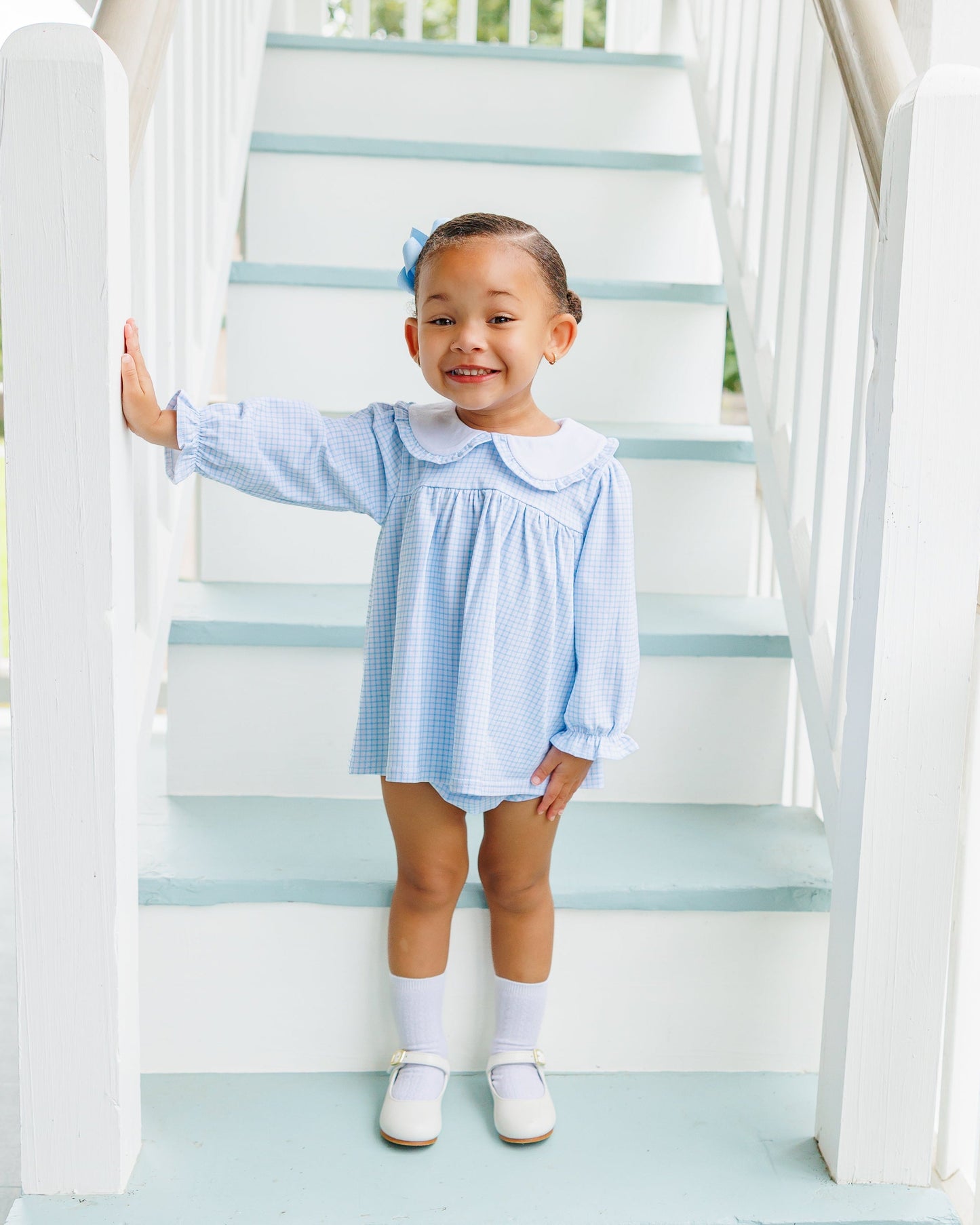 Catherine Diaper Set- Light Blue Windowpane (Fall Preorder ETA September)