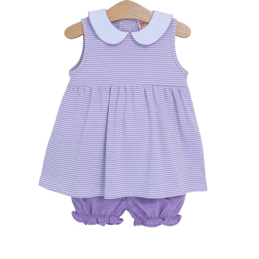 Charlotte Sleeveless Bloomer Set- Lavender Stripe