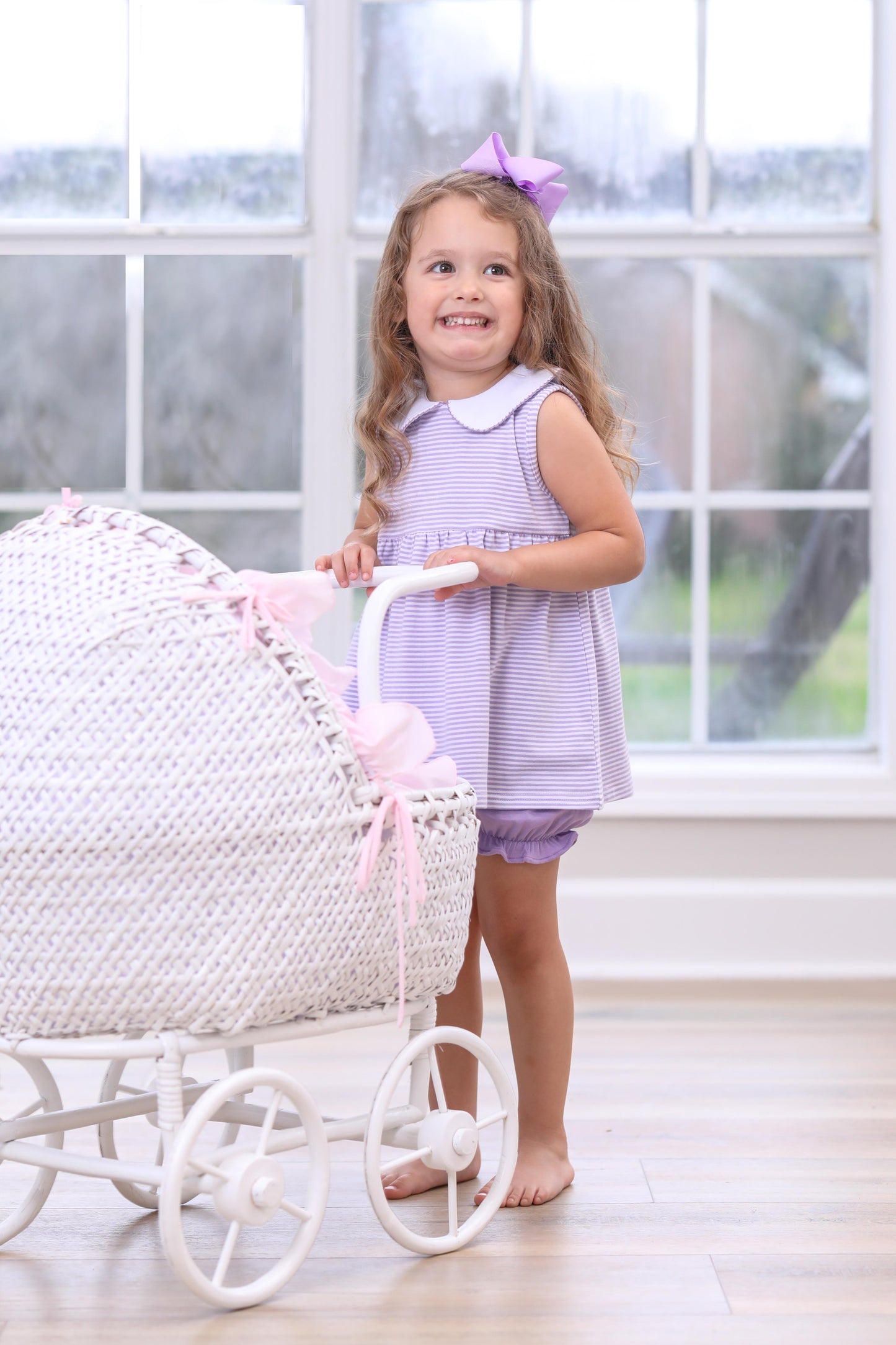 Charlotte Sleeveless Bloomer Set- Lavender Stripe