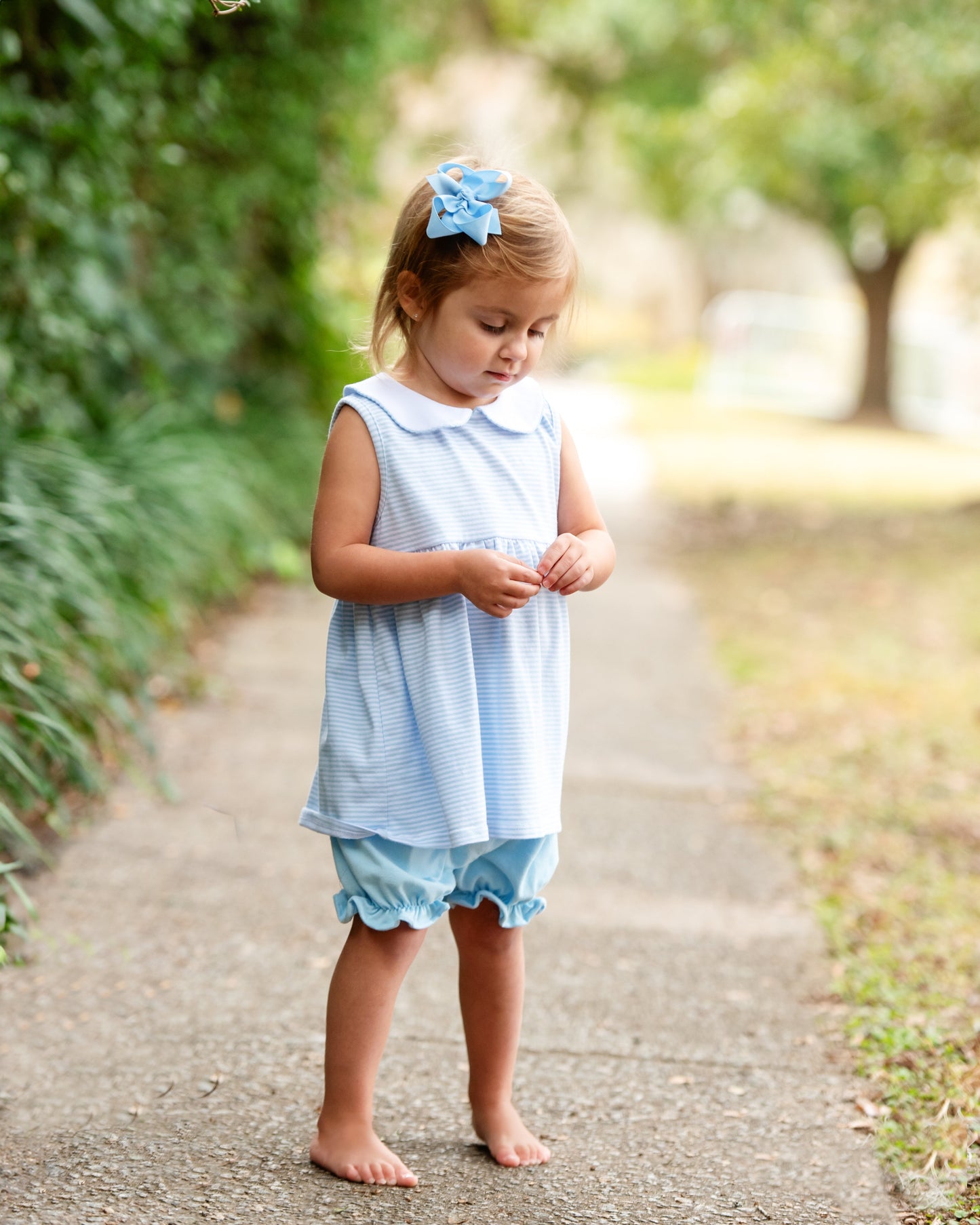 Charlotte Sleeveless Bloomer Set- Light Blue Stripe