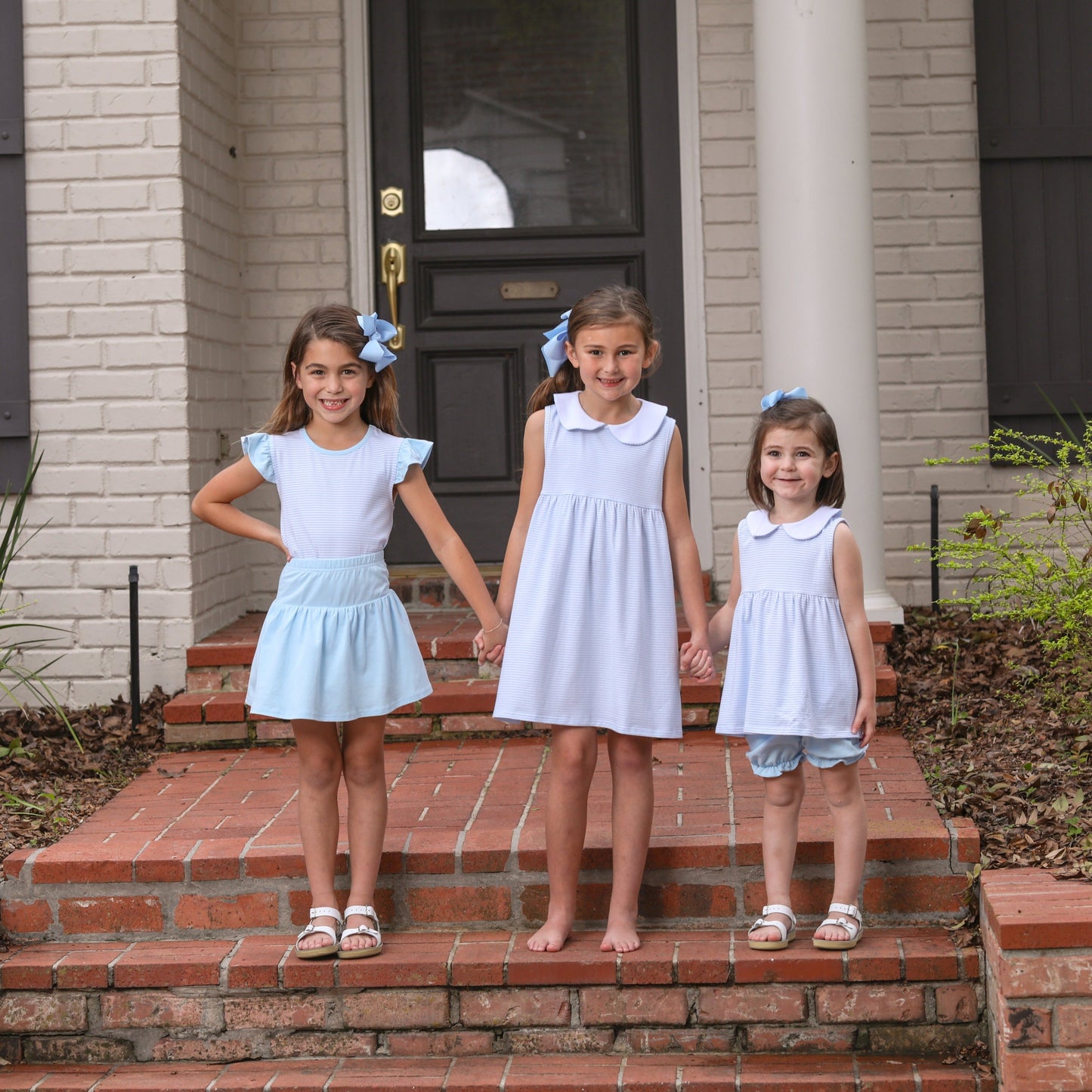 Charlotte Sleeveless Bloomer Set- Light Blue Stripe