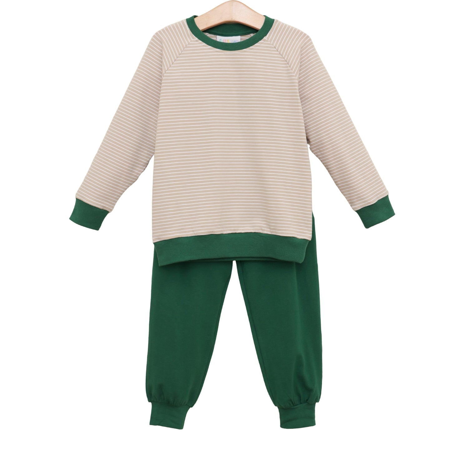Connor Jogger Set- Tan Stripe/Hunter Green (Fall Preorder ETA September)