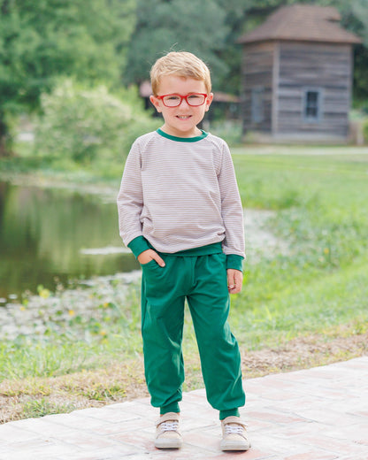 Connor Jogger Set- Tan Stripe/Hunter Green (Fall Preorder ETA September)