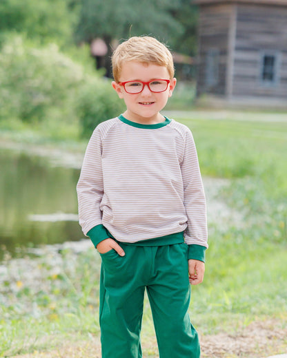 Connor Jogger Set- Tan Stripe/Hunter Green (Fall Preorder ETA September)