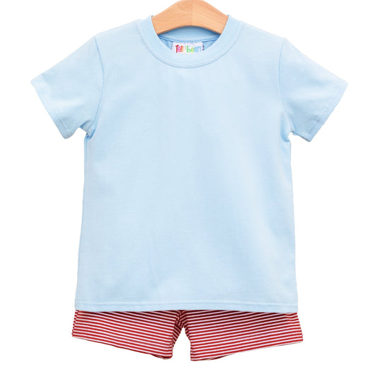 Drew Short Set- Light Blue with Red Stripe