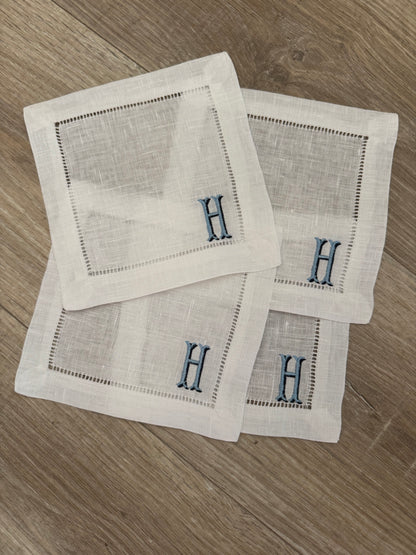 Set of 4 Linen Hemstitch Cocktail Napkins