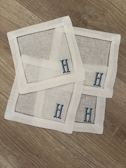Set of 4 Linen Hemstitch Cocktail Napkins