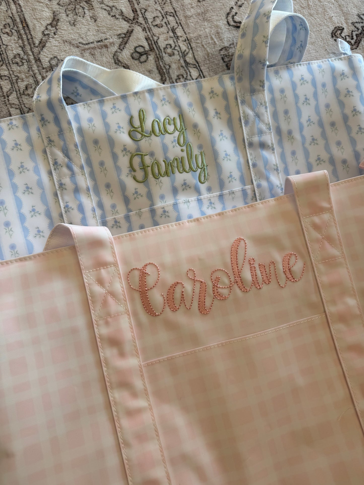 JUMBO TOTE - X-Large Tote  RIBBON FLORAL BLUE