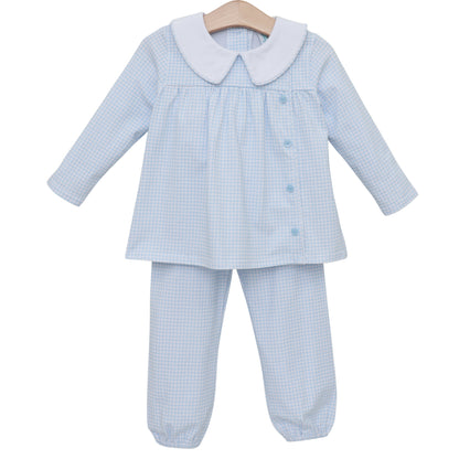 Liam Bloomer Pants Set- Light Blue Windowpane