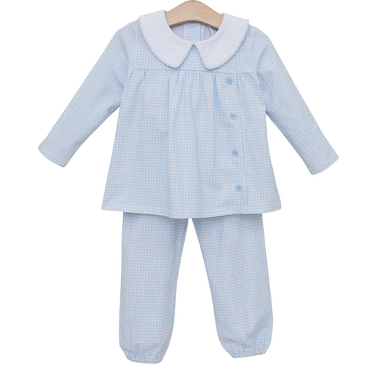 Liam Bloomer Pants Set- Light Blue Windowpane