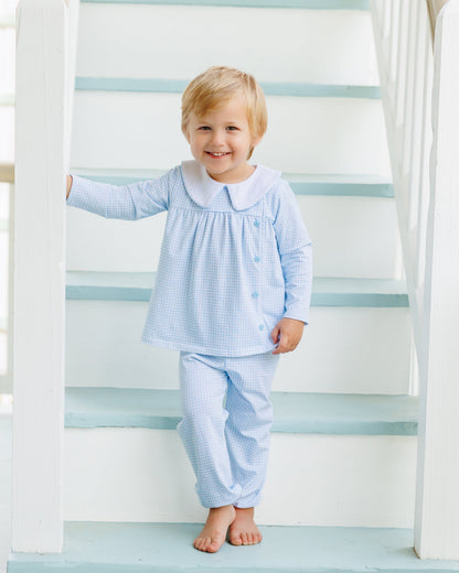Liam Bloomer Pants Set- Light Blue Windowpane