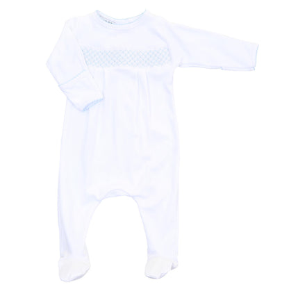 Magnolia Baby Light Blue Trim Smocked Footie