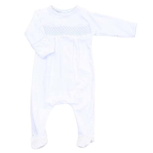 Magnolia Baby Light Blue Trim Smocked Footie