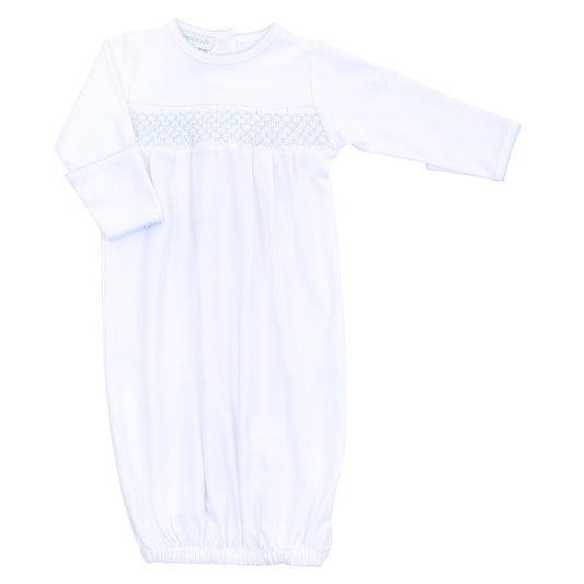 Magnolia Baby Light Blue Trim Smocked Gown