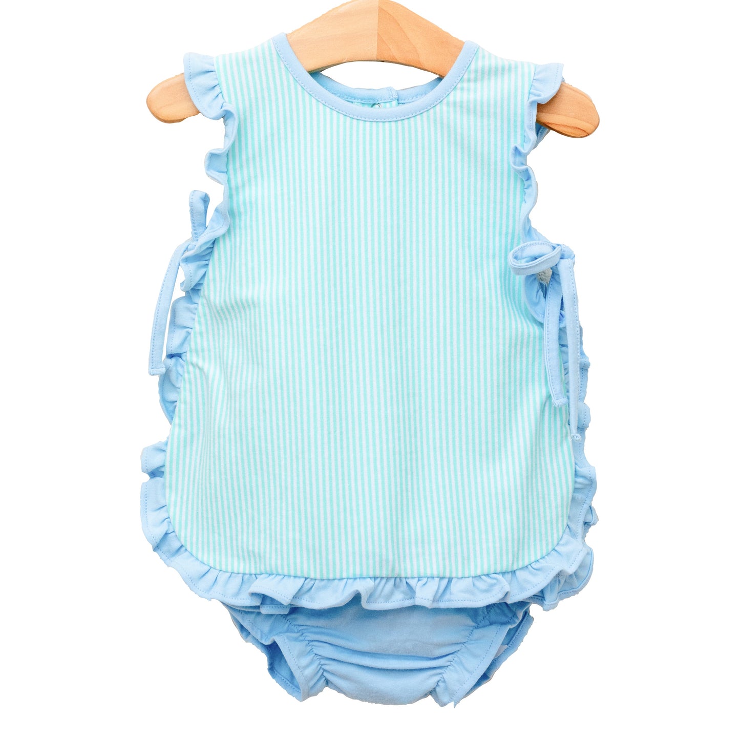 Lou Lou Diaper Set- Mint Stripe with Light Blue