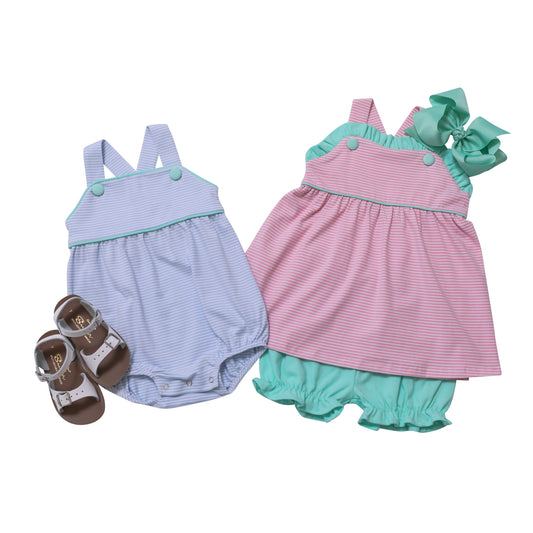 Lucy Bloomer Set- Light Pink Stripe and Mint