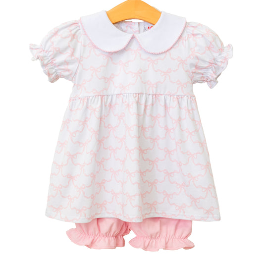 Pink Trellis Bow Charlotte Bloomer Set