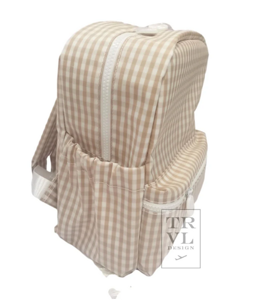 MINI BACKER - GINGHAM KHAKI Mini Backpack by TRVL Designs