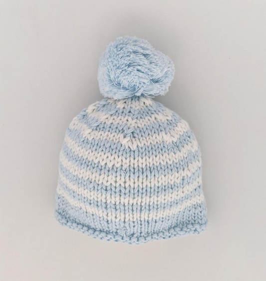 Newborn Baby Blue Pom Pom Beanie Hat