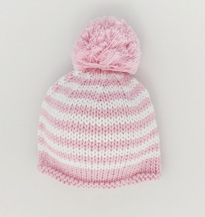 Newborn Baby Pink Pom Pom Beanie Hat