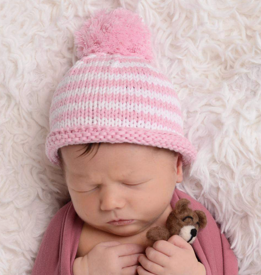 Newborn Baby Pink Pom Pom Beanie Hat