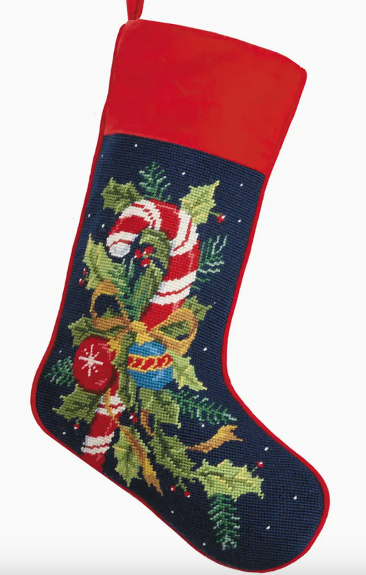 Candy Cane Needlepoint Stocking